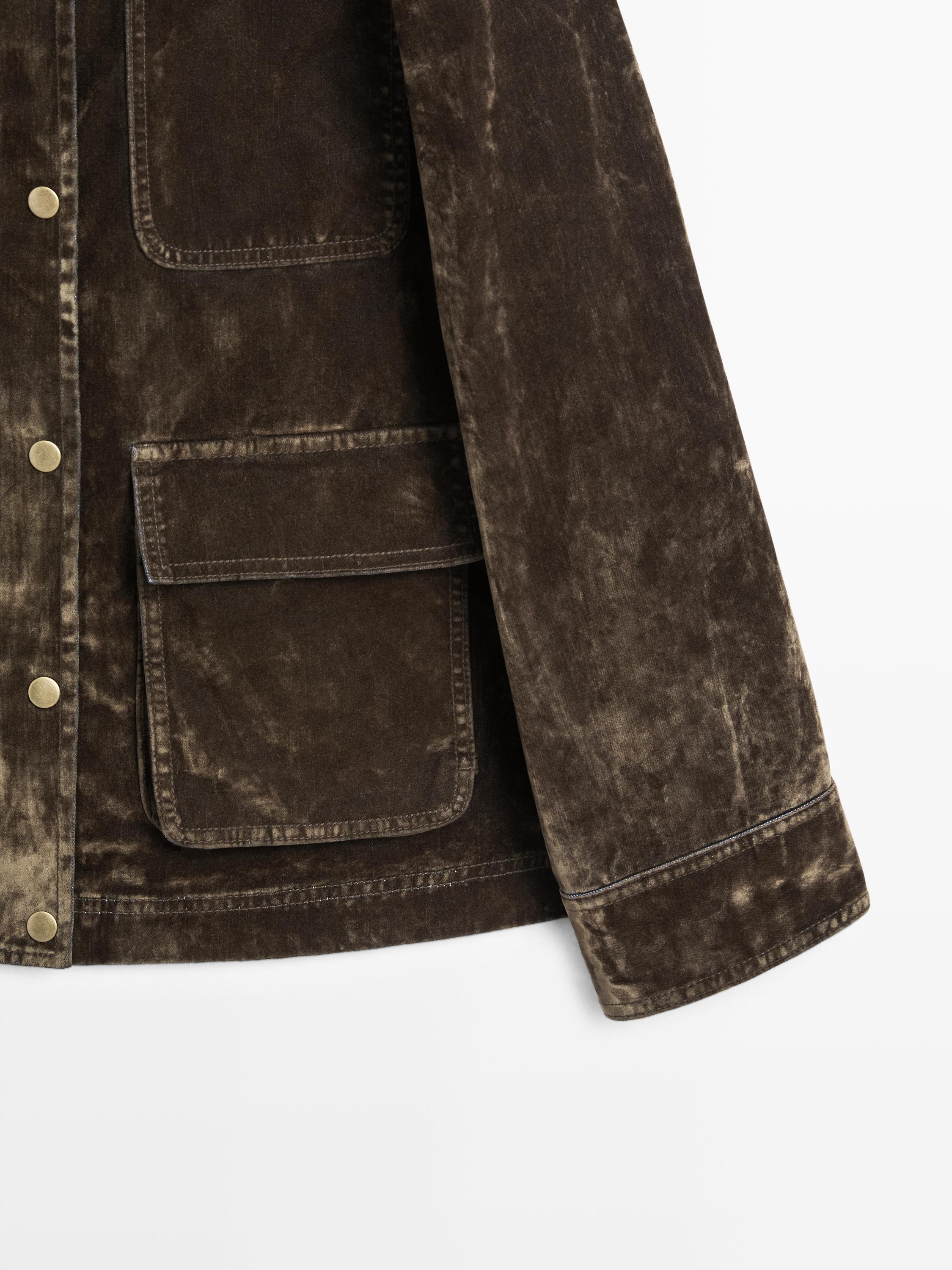 Veste denim effet velours détail col